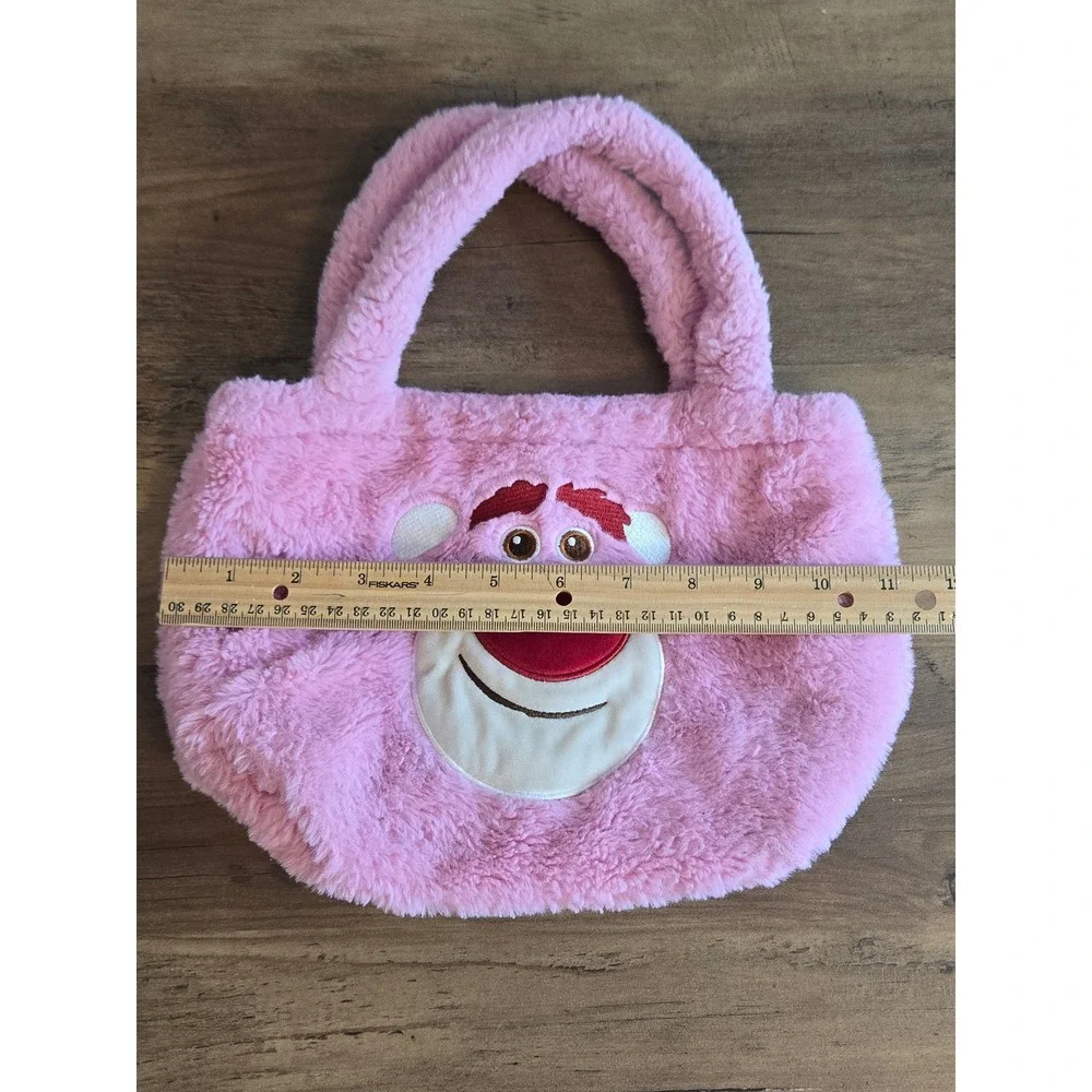 Disney Pixar Toy Story Lotso Bear Pink Plush Faux Fur Tote Bag Handbag